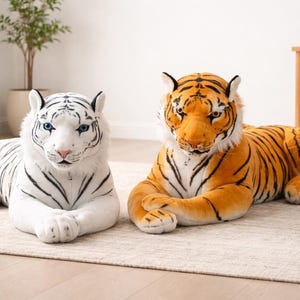 Peluche gigante de tigre realista - Peluche grande de animal de peluche blanco y naranja, regalo para niños y decoración de habitaciones