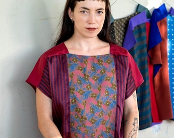 Vintage Silk Blouse, Square Neck Kimono Sleeve Top, Limited Edition