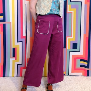 Handmade Vintage Cotton Palazzo Trousers, front pockets Pants [Nevada Pants - Pink Magenta]