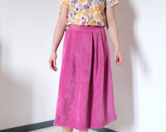 Gonna a pieghe midi in velluto leggero a coste rosa [Cinnamon skirt/pink]