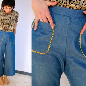 Handmade Vintage Cotton Light Blue Jeans Trousers, front pockets Pants  [Nevada Pants - Light Blue Jeans]