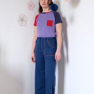 Pantalon palazzo en coton vintage, poches avant Pantalon Pantalon Carrara/Bleu image 3