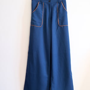 Pantalon palazzo en coton vintage, poches avant Pantalon Pantalon Carrara/Bleu image 6