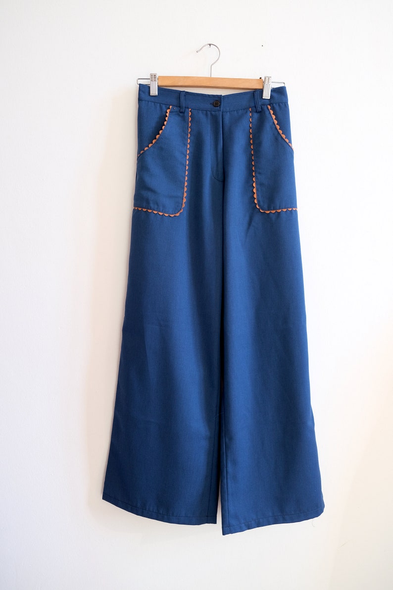 Pantalon palazzo en coton vintage, poches avant Pantalon Pantalon Carrara/Bleu image 6