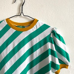 Ready to ship Handmade vintage cotton jersey oblique striped green and white t-shirt, top Bologna shirt/green-white image 5