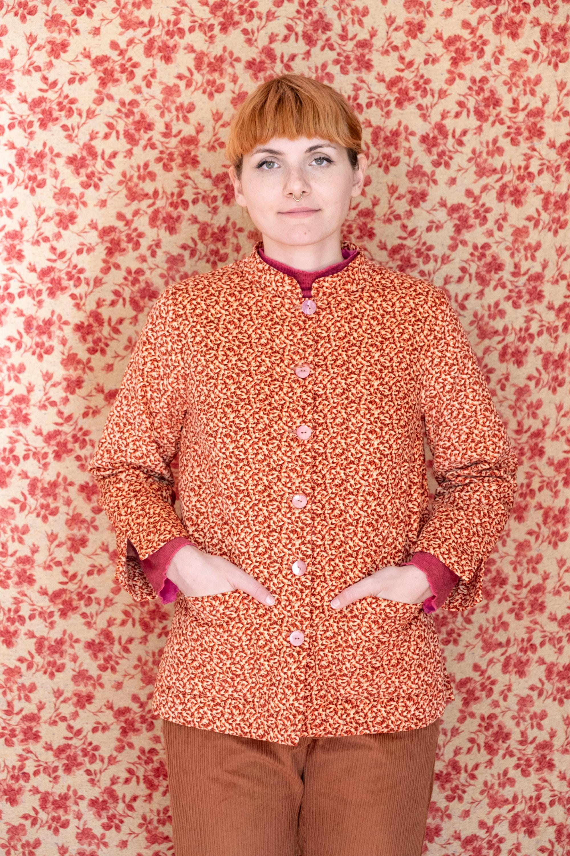 Vintage Handmade Corduroy Quilted Jacket for Women , Pockets