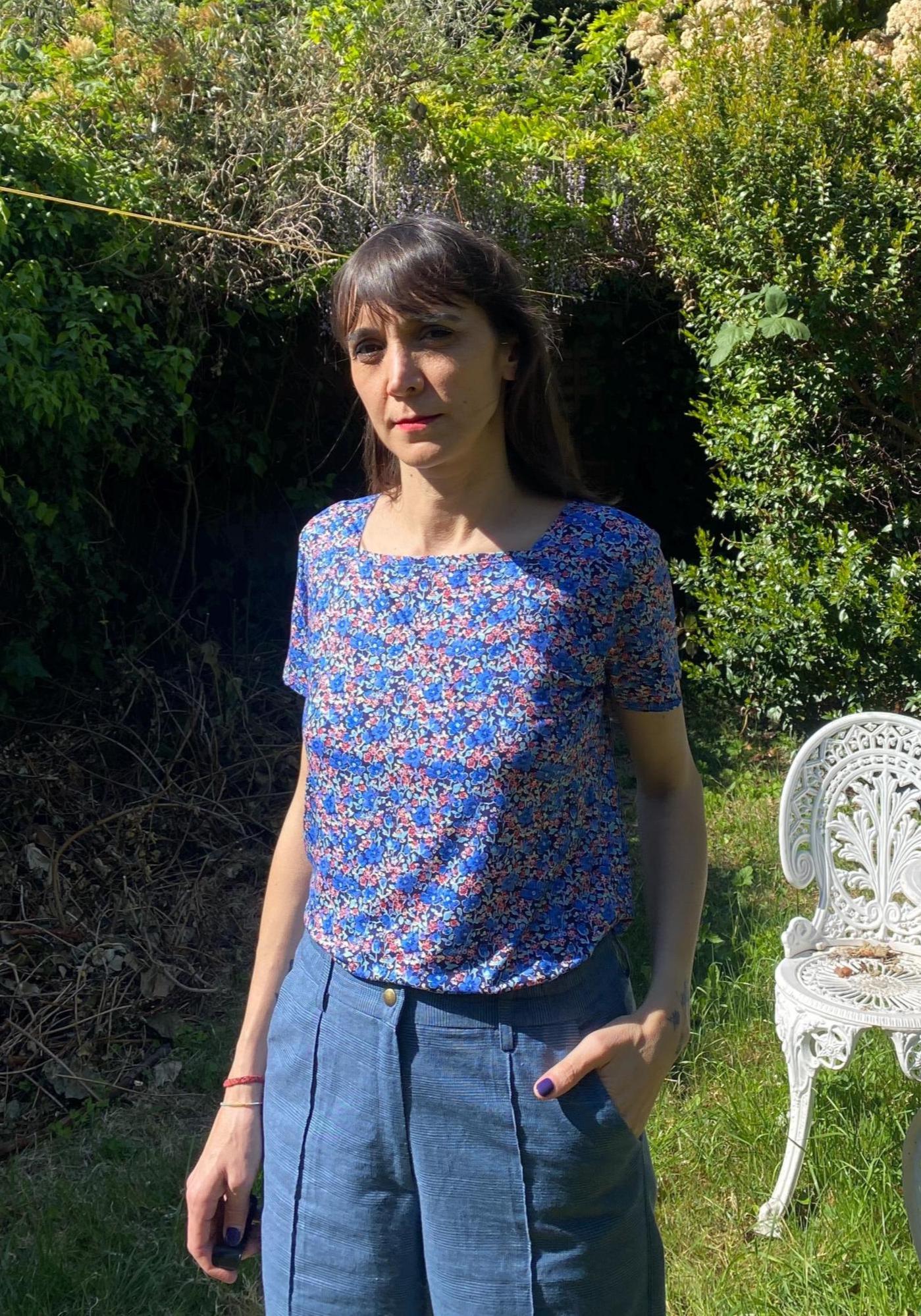 T-shirt, haut, encolure carrée, viscose Liberty of London imprimé