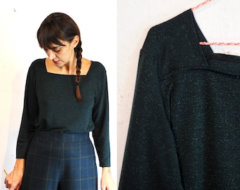 T-shirt, maglietta, top maniche lunghe verdone glitter vintage[Colmar shirt/glitter forest green]