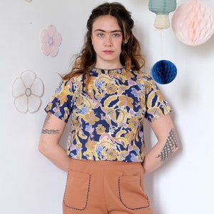 Handmade Cotton Printed Viscose Ruffle Collar Short Sleeves Blouse Krakow blouse/psychedelic insects image 4