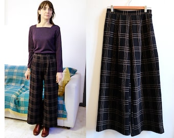 Pantaloni Palazzo in Punto Milano neri tartan glitter, piega[Bisenzio Pants/black glitter tartan]