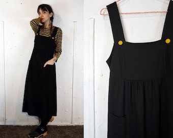 Handmade Vintage Fabric Black Pinafore, Jumper, Dungaree  with pockets [Milan Pinafore/black] Small, Medium, Large