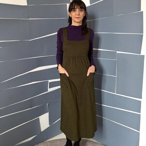 green emerald velvet dress Womens Green Solid Corduroy Overall Dress with Front Pockets Green / M