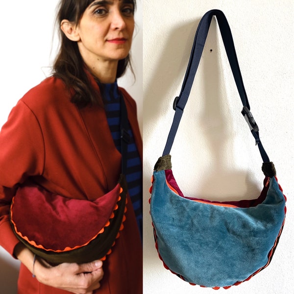 Ready to ship! Handmade Vintage Velvet multicolor flap shoulder pouch bag (blackberry velvet)