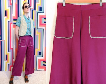 Pantaloni Palazzo in Cotone Vintage color ciclamino, tasche[Nevada Pants-Pink Magenta]