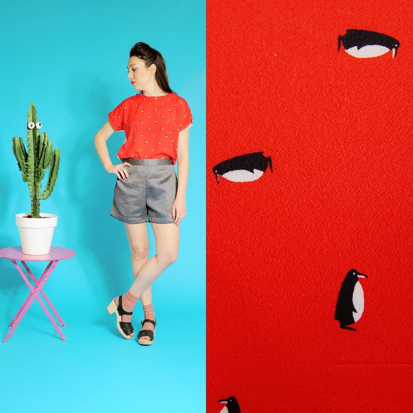 Handmade Penguins Silk Blouse