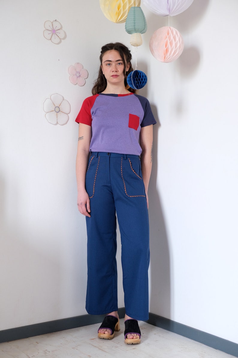 Pantalon palazzo en coton vintage, poches avant Pantalon Pantalon Carrara/Bleu image 1