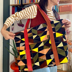 LAST PIECES! Ready to ship! Handmade Vintage Corduroy Maxi bag  (crazy triangles)