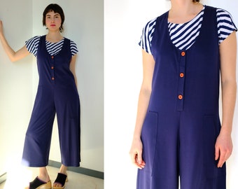 Handmade vintage cotton blue overall, jumpsuit, cropped, buttons [Tirana Playsuit - Blue]