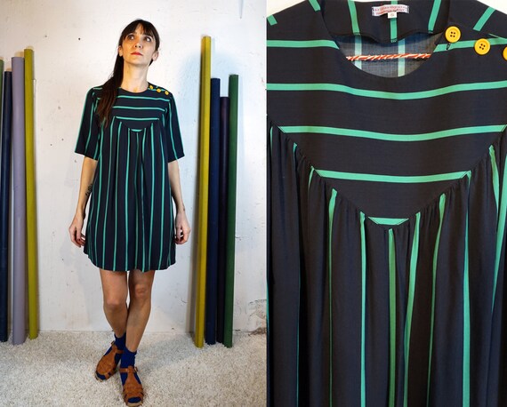Dark Blue Striped Viscose Tunic Dress 