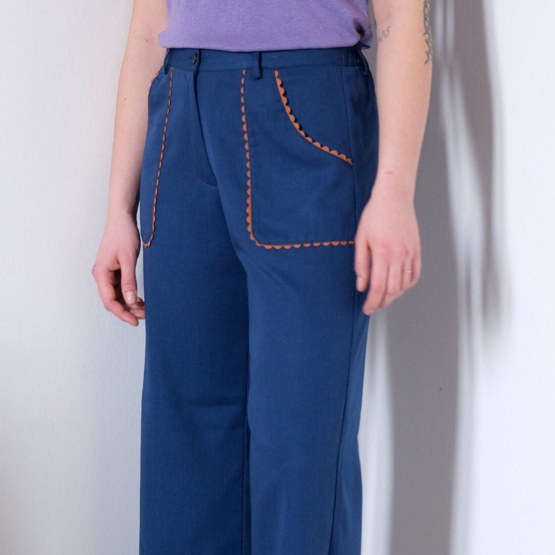 Pantalon palazzo en coton vintage, poches avant Pantalon Pantalon Carrara/Bleu image 2