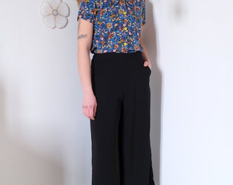 Pantaloni Palazzo in Viscosa Vintage Nero, tasche, Small, Medium,Large [Hilary Pants-black]