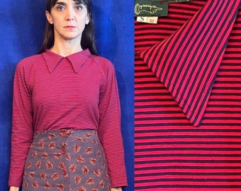 Handmade Red Blue striped print cotton with long point-collar [Sibiu shirt/Red Blue]