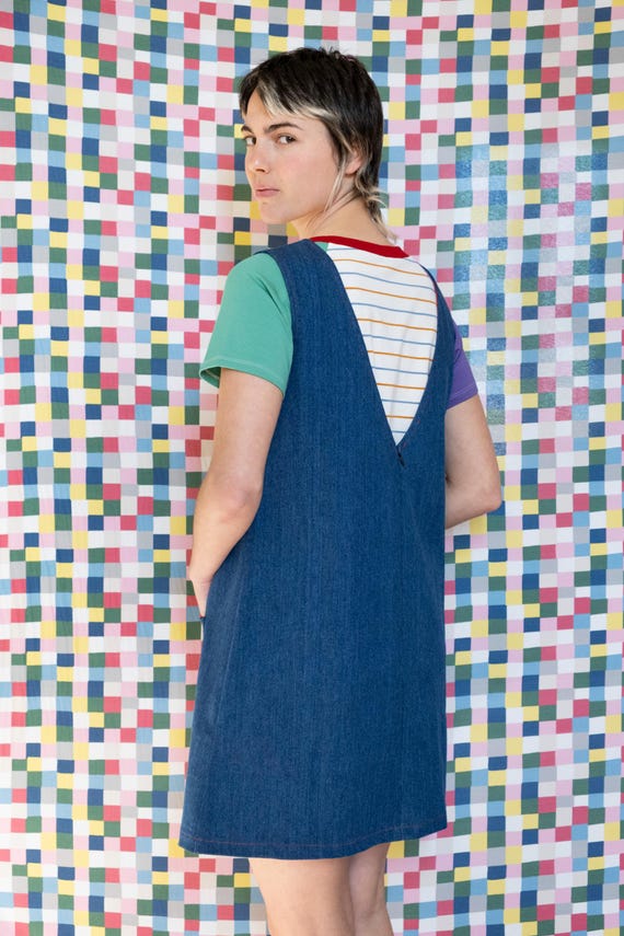 denim a line pinafore dress Vintage 60s Style Dress, A-Line Jumper with Pockets [Rye Pinafore/denim] Chest and side pockets Short Layered Sequin Tulle A-line Corset Party Dress 90s Floral Babydoll Dress Size:XSM