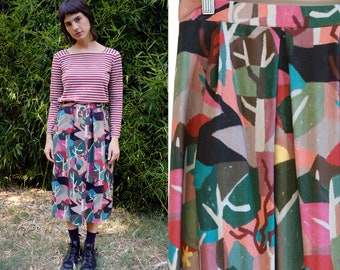 Ready to Ship! Midi printed vintage viscose pleated Woman skirt [Cinnamon skirt/Tim Burton]