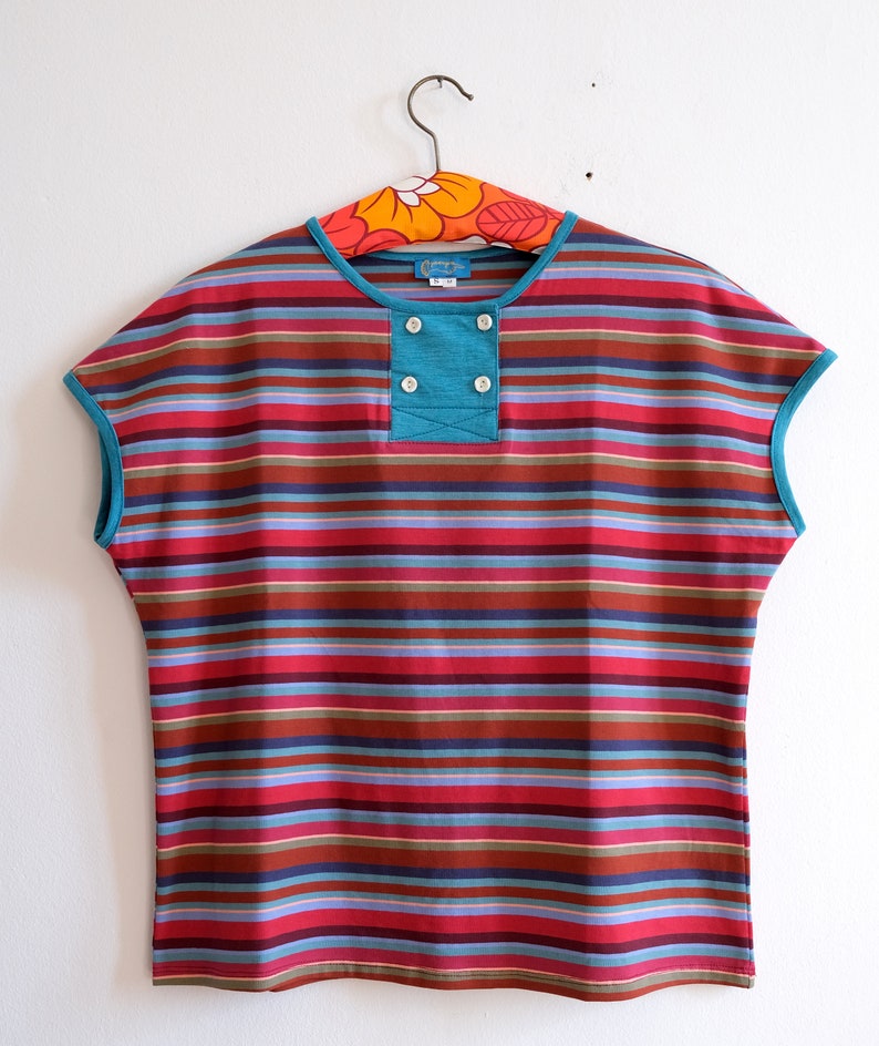 Handmade cotton multicolor stripes shirt with squared detail Margate shirt/multi-magenta stripes image 5