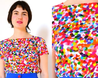 T-shirt, top, squared neckline, multicolor confetti print, jersey cotton[Colmar shirt/confetti]