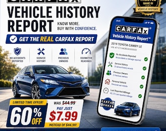 Informe del historial del vehículo Car-Fax / Informe de verificación del VIN / Informe del historial del automóvil / Informe del historial del auto / Búsqueda del VIN de autos usados / Entrega digital rápida