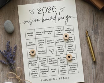 2026 Vision Board Bingo Card Printable | New Year Bingo Card | New Year Party Activity Bingo Card | Manifestation New Year Resolution Goals