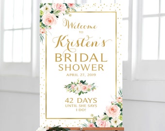 Bridal Shower Welcome Sign | Shower Welcome | Gold Font | Floral Welcome | Floral Options | PDF and JPG Files