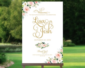 Engagement Welcome Sign | Large Engagement Poster | Various Sizes | Ever After | Gold Font | Floral Options | PDF and JPG Files