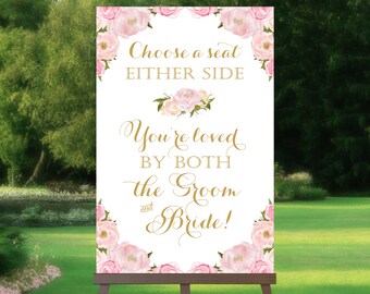 Choose a Seat Sign | Wedding Welcome Sign | Instant Download | 24 x 36 | Poster Size | Romantique Blooms | Gold Font | PDF and JPG Files