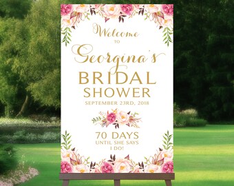 Bridal Shower Welcome Sign | Vintage | Gold Font | Romantic Blooms | Floral Options | PDF and JPG Files