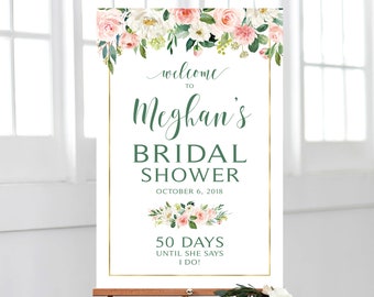 Bridal Shower Welcome Sign | Green Font | Ethereal Blooms | Floral | Greenery | Wedding Countdown | PDF and JPG Files