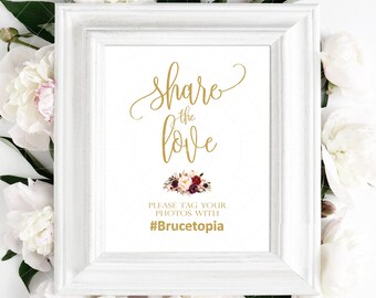 Share the Love Sign | Tangled | Gold Font | Personalized Hashtag Sign | Bouquet Options | PDF and JPG Files