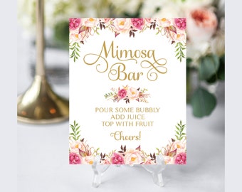 Mimosa Bar Sign | 8 x 10 Sign | DIY Printable | Ever After | Gold Font | Romantic Blooms | PDF and JPG Files | Instant Download