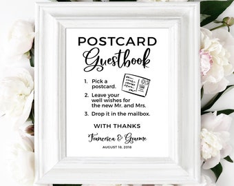 Postcard Guestbook Sign | Various Sizes | Personalized Sign | Rustic | Black Font | PDF and JPG Files
