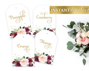 Mimosa Bar Hanging Juice Tags | 2.75 x 4 inches | DIY Printable | Gold Font | Angelique Blooms | PDF and JPG Files | Instant Download
