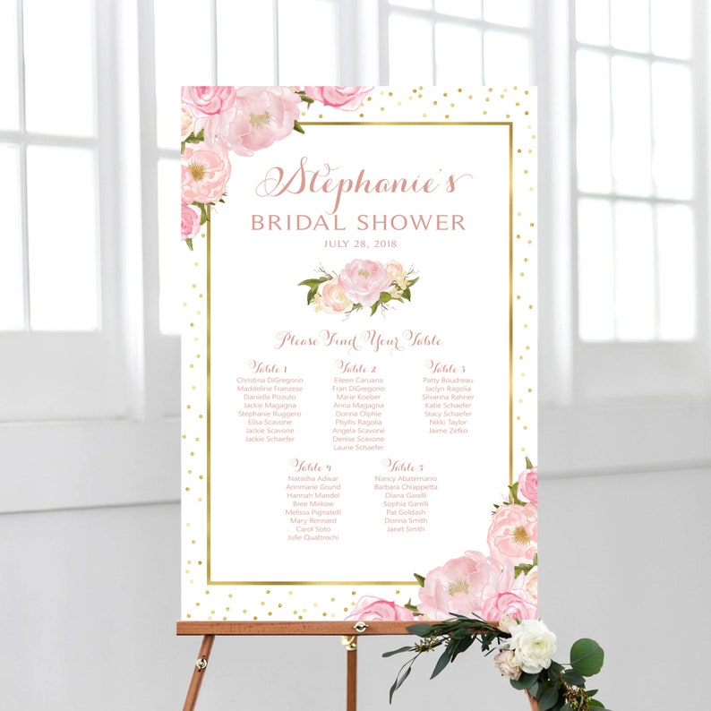 Pink Floral Bridal Shower Seating Chart By Table Various Etsy