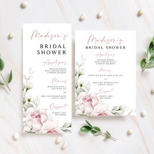 Pink Floral Wedding Menu Card: Personalized Printable (DIY)