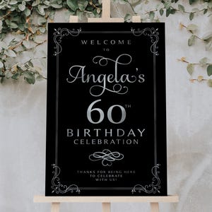 Personalized Birthday Welcome Sign: Black and Silver Decor (Digital Download)