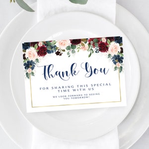 Marsala Floral Thank You Card: Burgundy Navy Greenery (Digital Download)