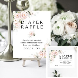 Pink Floral Diaper Raffle Sign and Insert Card Set | Bring Diapers | Blush Roses Greenery | Pink Roses | Instant Download | DIY Printable