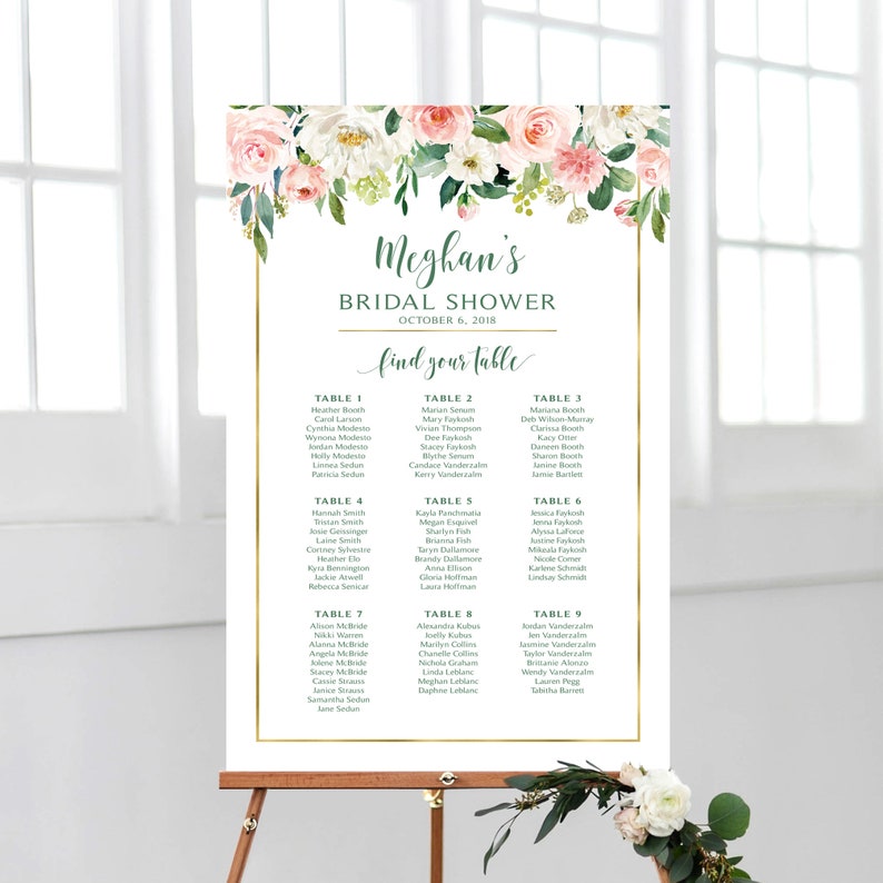 Bridal Shower Seating Chart Seating Plan by Table Etsy