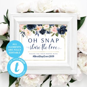 Blush & Navy Oh Snap Sign: Editable Template (Digital Download)