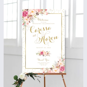Pink Floral Welcome to our Wedding Sign and Bonus Printable | Wedding Welcome | Personalized | Custom Sign | Pink Roses | Reception Sign