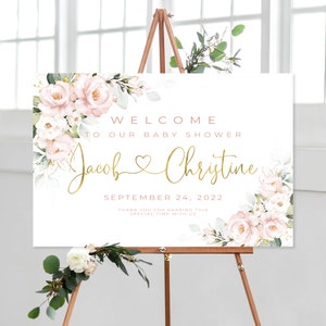Pink Floral Baby Shower Welcome Sign: Personalized Printable (Digital Download)